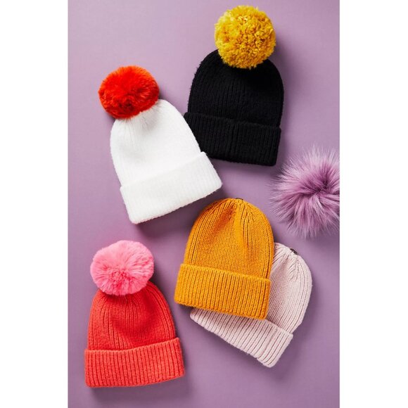Anthropologie Pick-A-Pom Ribbed Beanie Base + Pick-A-Pom Faux Fur Topper - Picture 2 of 13